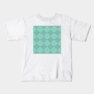 Aqua Green Illusion Geometric Patterns Kids T-Shirt